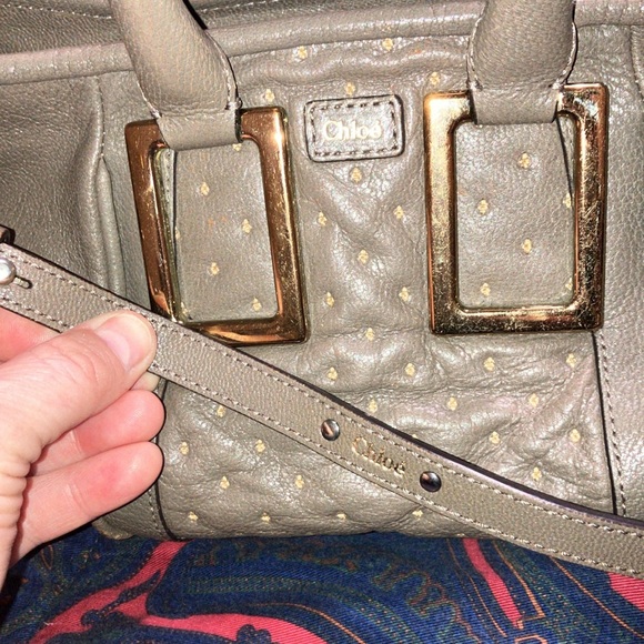 Chloe Taupe Brown Shoulder Bag with Gold Accents - Picture 5 of 14